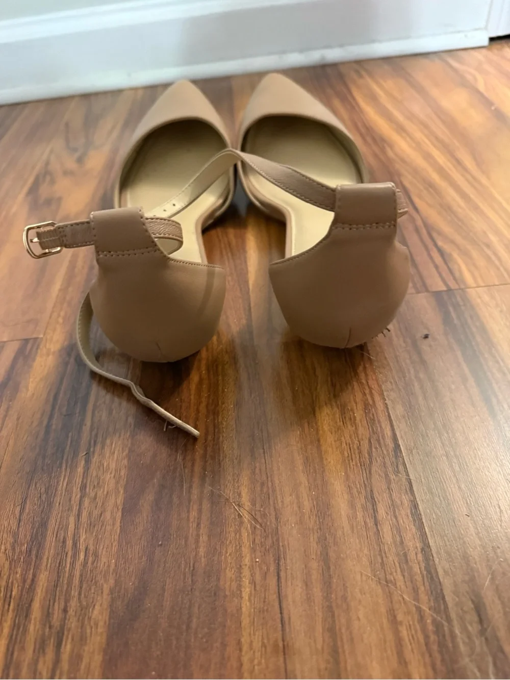 Pashion Footwear Nude Pointed-Toe Ankle-Strap Flats